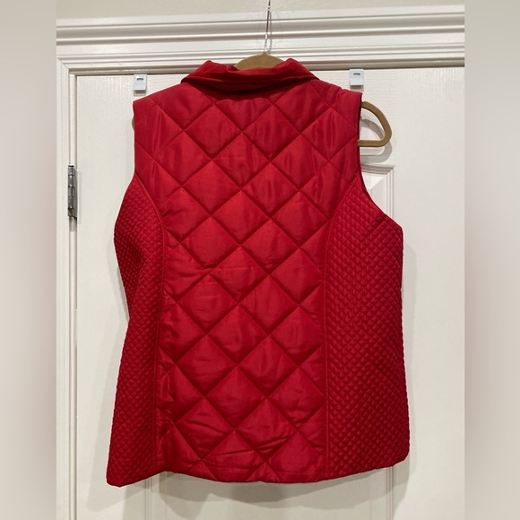 NWOT Casual Identity ladies red quilted vest removable animal print collar Large - Picture 6 of 8